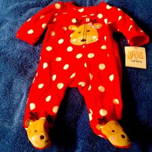 My First Christmas Reindeer newborn red Pajamas